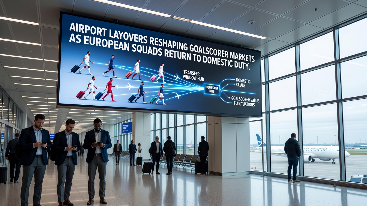 Football analysts reviewing flight logs and performance data to assess impacts on goalscorer betting markets after international duty