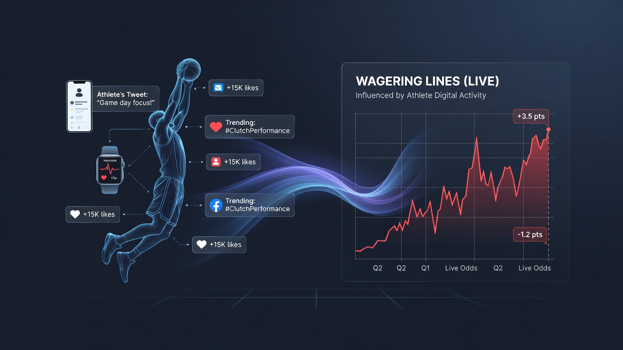 Data analysts reviewing social media signals alongside live wagering odds displays
