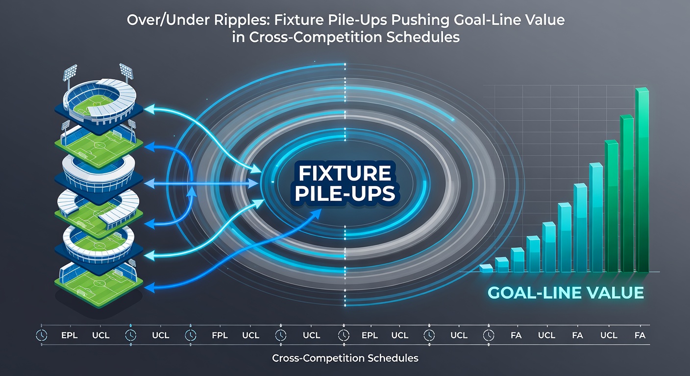 Graph illustrating goal averages spiking during fixture-congested weeks across Premier League and European competitions, with overlaid betting line movements