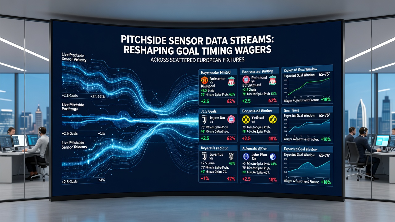 Live data feeds updating goal timing odds during a European league fixture