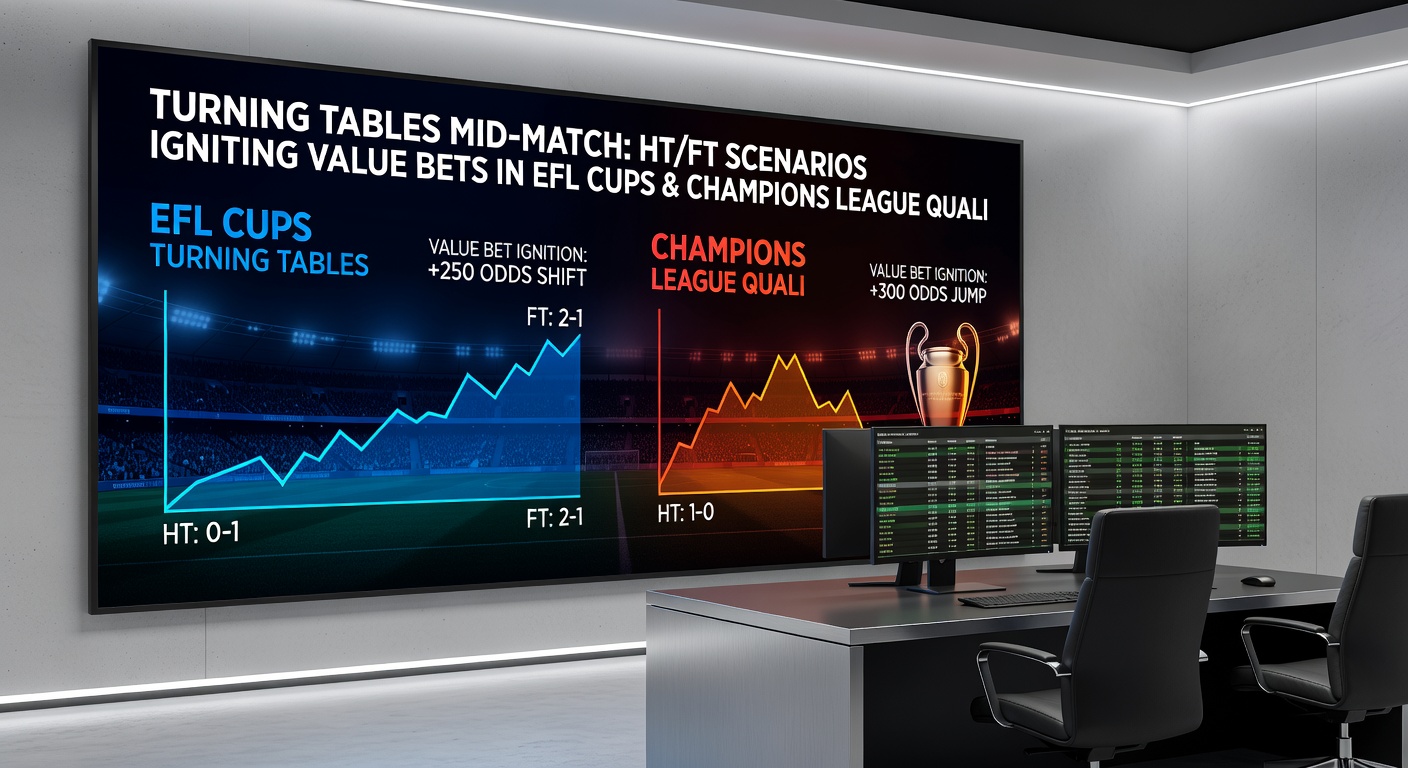 Live betting screen showing surging HT/FT odds during an EFL Cup halftime turnaround